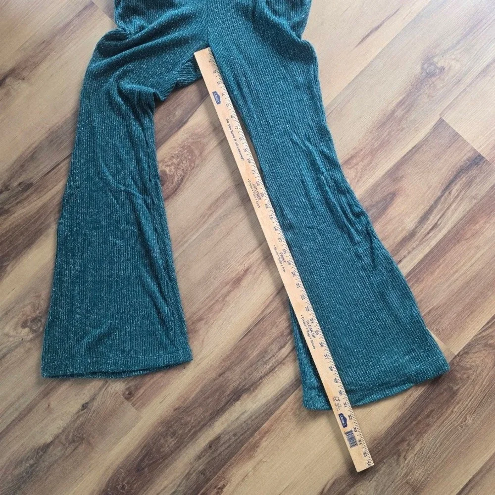 Torrid Sleep Green Shimmer Rib Pull On Flare Lounge Pants Women 1X Sparkly Retro